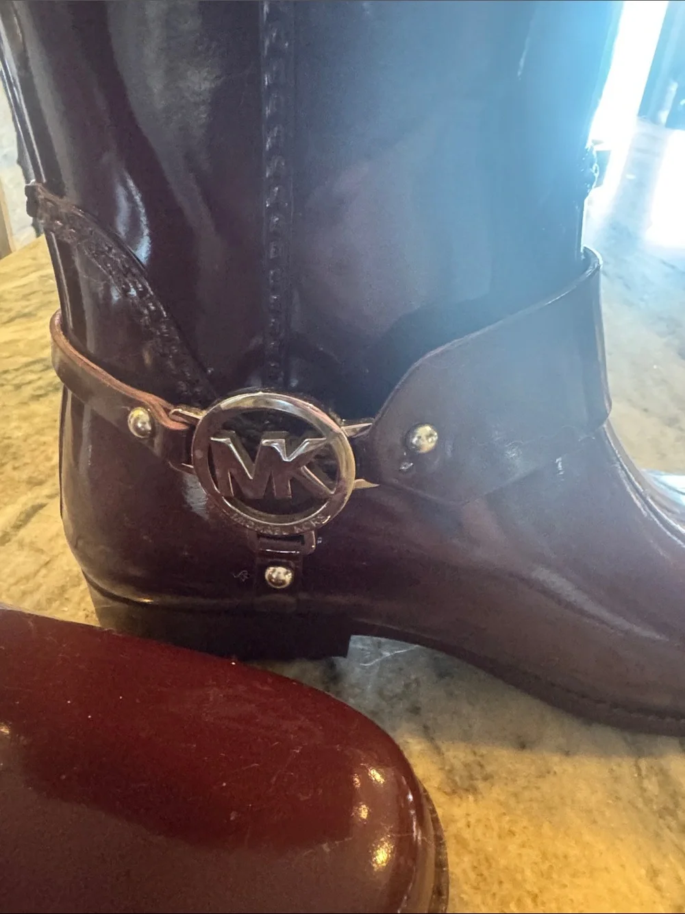 Michael Kors Patent Riding Boots - Burgundy